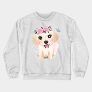 Cute puppy with flowers crown Crewneck Sweatshirt